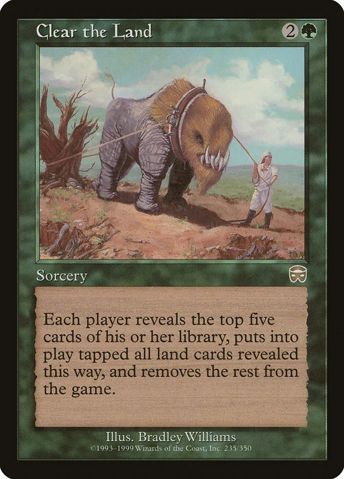 1999 Mercadian Masques Clear the Land #235 rare card image