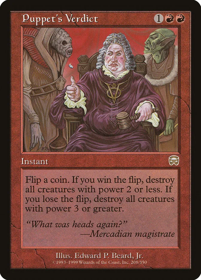 1999 Mercadian Masques Puppet's Verdict #208 rare card image