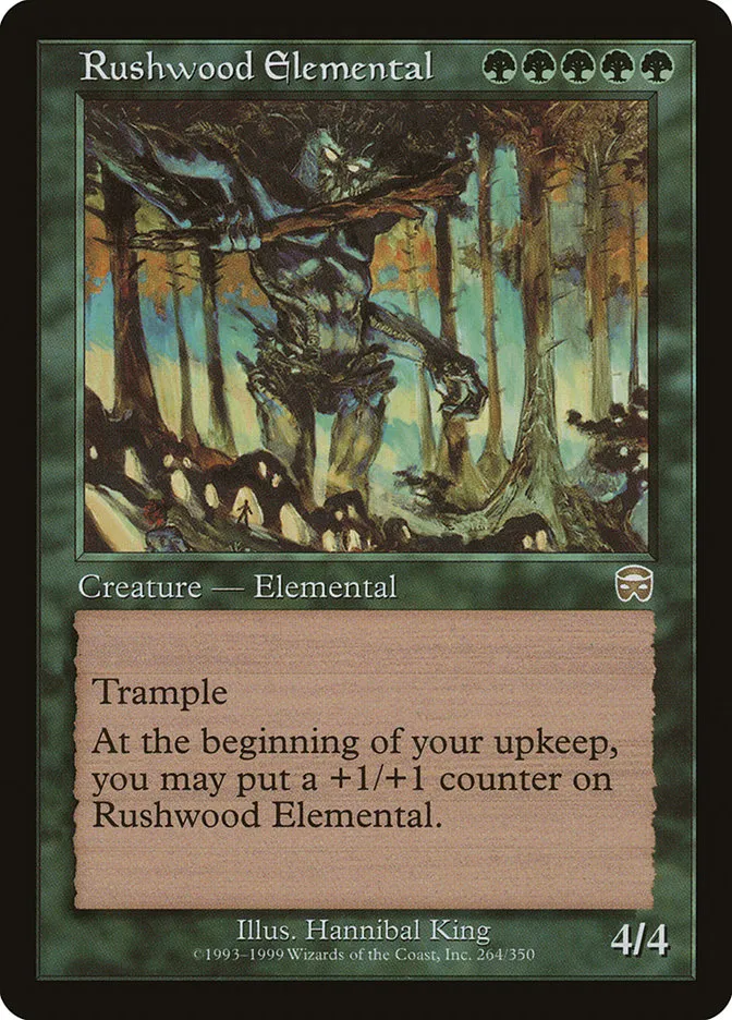 1999 Mercadian Masques Rushwood Elemental rare #264 rare card image