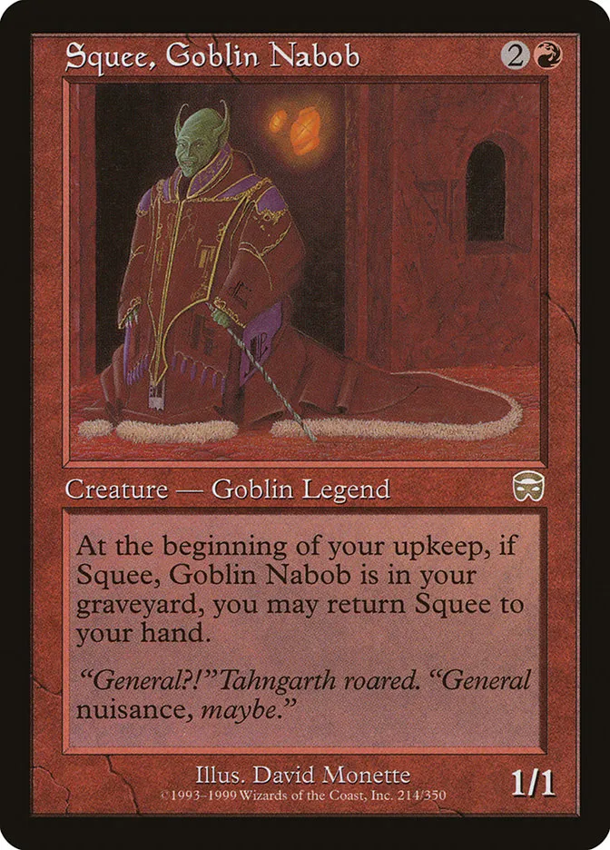 1999 Mercadian Masques Squee, Goblin Nabob rare #214 rare card image