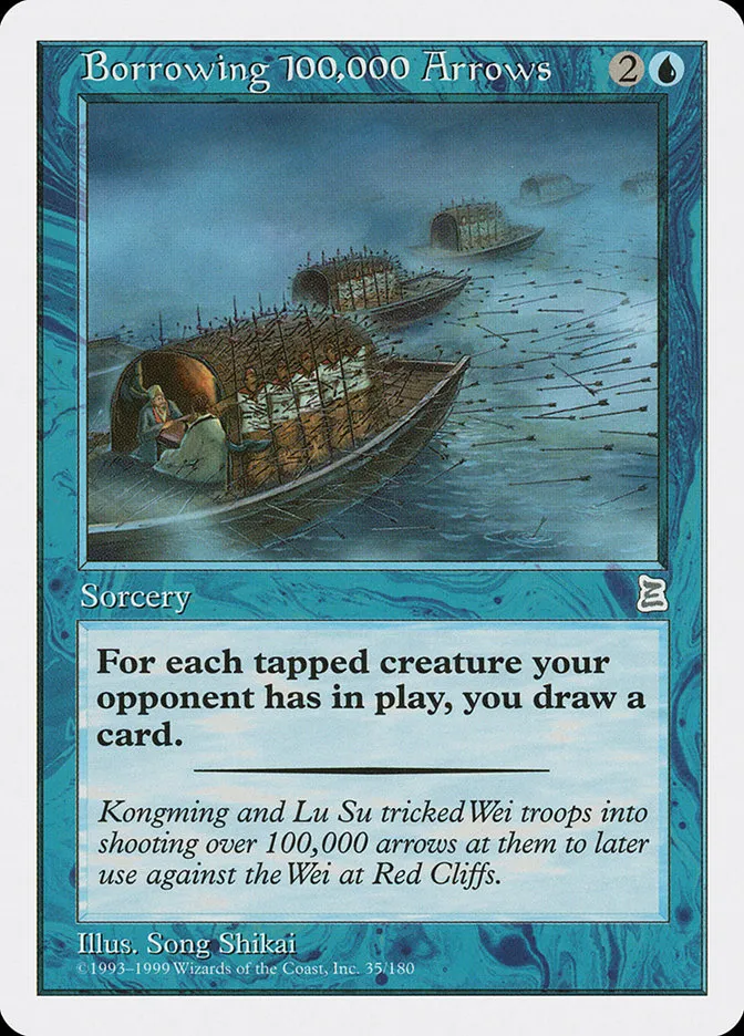 1999 Portal Three Kingdoms Borrowing 100,000 Arrows uncommon #35 uncommon card image