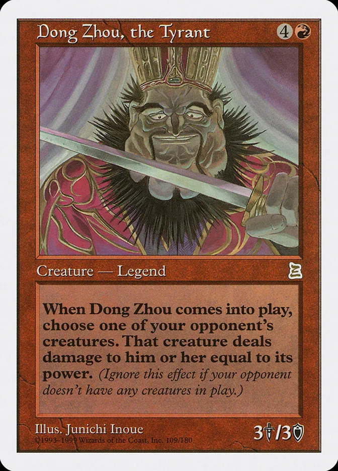 1999 Portal Three Kingdoms Dong Zhou, the Tyrant rare #109 rare card image