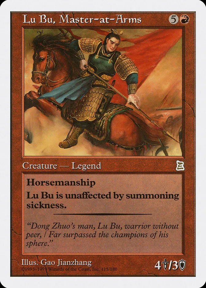 1999 Portal Three Kingdoms Lu Bu, Master-at-Arms rare #115 rare card image