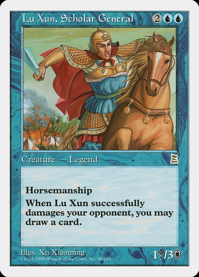 1999 Portal Three Kingdoms Lu Xun, Scholar General rare #48 rare card image