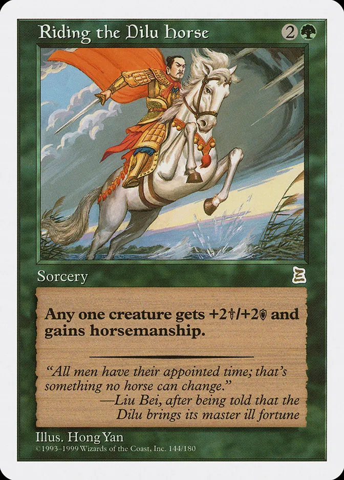 1999 Portal Three Kingdoms Riding the Dilu Horse #144 rare card image