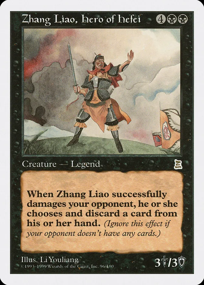 1999 Portal Three Kingdoms Zhang Liao, Hero of Hefei #96 rare card image