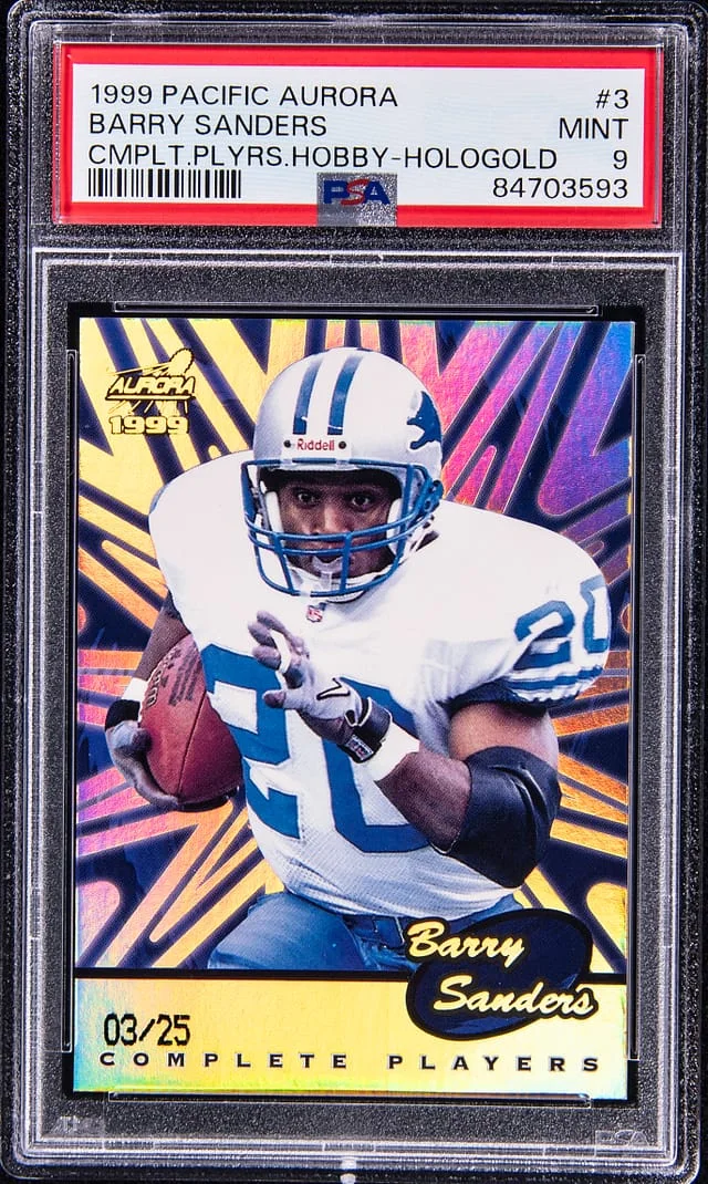 1999 Pacific Aurora Complete Players Hobby HoloGold Barry Sanders #3 card image
