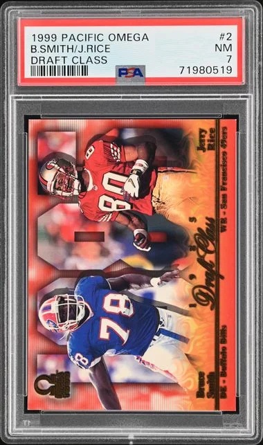 1999 Pacific Omega Draft Class Bruce Smith/Jerry Rice #2 card image