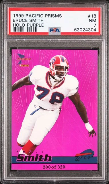 1999 Pacific Prisms Holo Purple Bruce Smith #18 card image