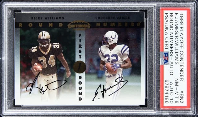 1999 Playoff Edgerrin James/Ricky Williams Dual Contender Round Numbers #RN2 card image