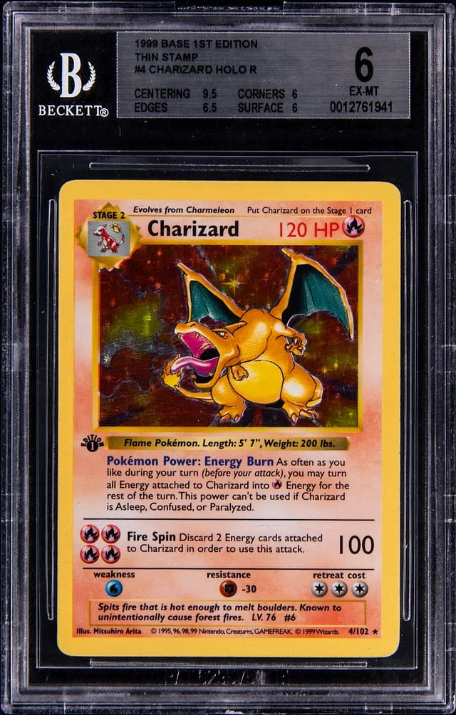 1999 Pokemon 1st Edition Base Set Holo Charizard, Thin Stamp #6 card image