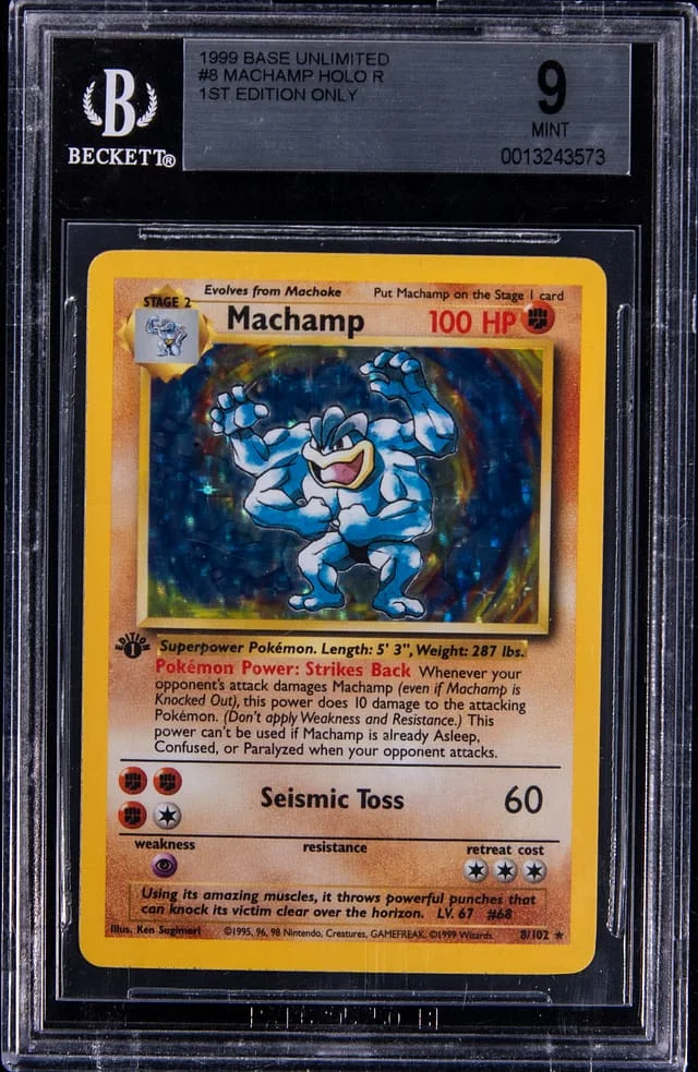 1999 Pokemon 1st Edition Base Set Unlimited Rare Holofoil Machamp #8 card image