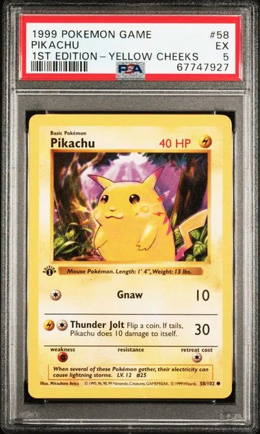 1999 Pokemon 1st Edition Pikachu, Yellow Cheeks #58 card image