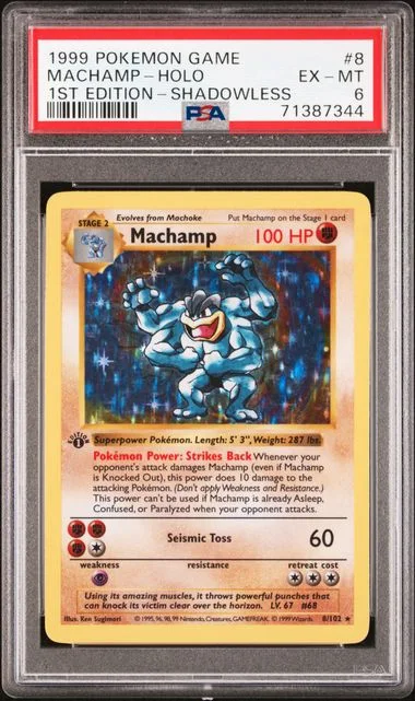 1999 Pokemon 1st Edition Shadowless Holofoil Machamp #8 card image