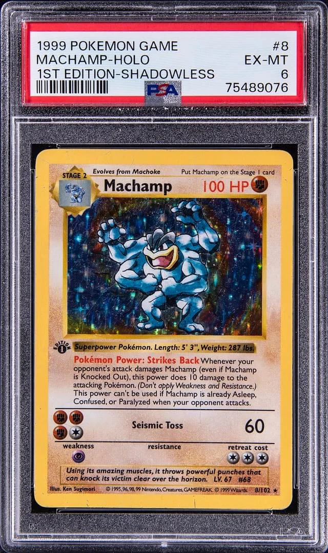 1999 Pokemon 1st Edition Shadowless Rare Holofoil Machamp #8 card image