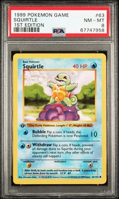1999 Pokemon 1st Edition Squirtle #63 card image