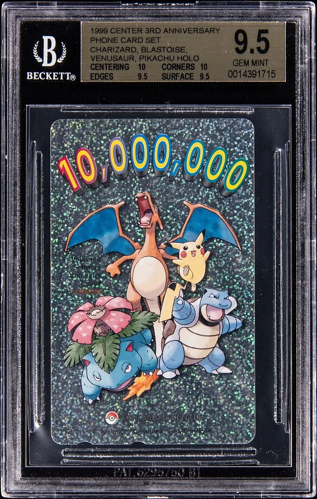 1999 Pokemon Anniversary Phone Card Set Holo Charizard, Blastoise, Venusaur, Pikachu #3rd card image
