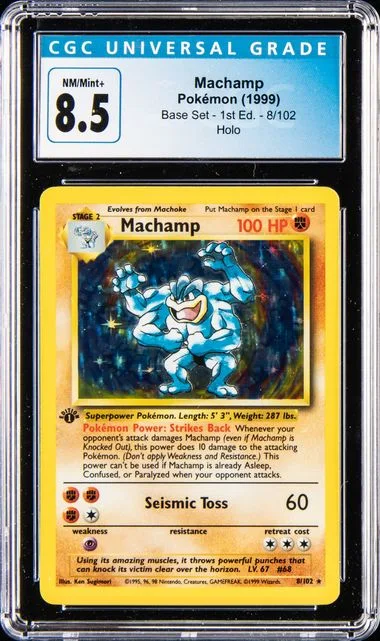 1999 Pokemon Base 1st Edition Holo Machamp #8 card image