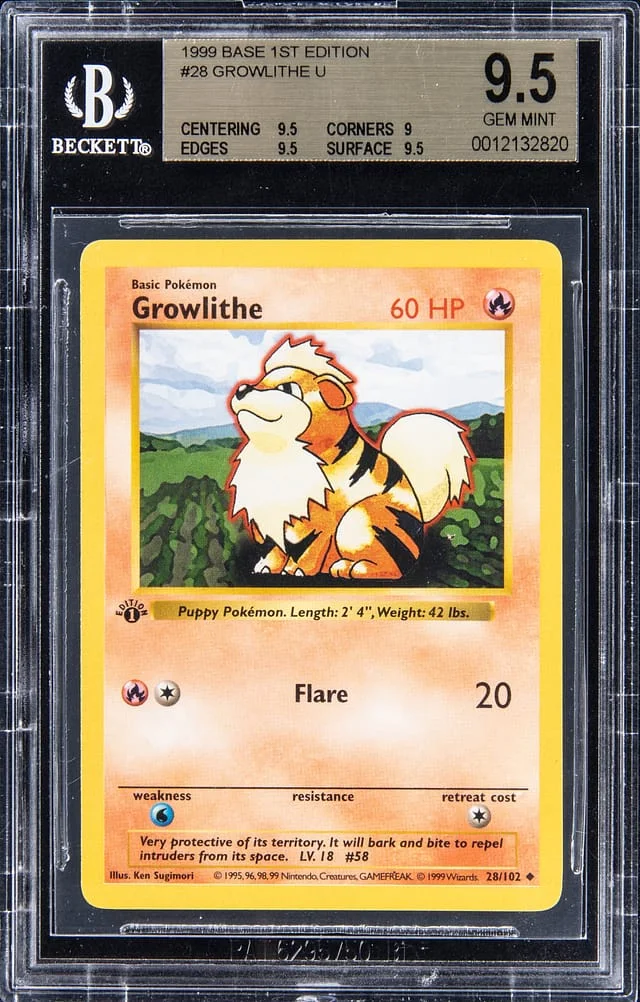 1999 Pokemon Base Set 1st Edition Growlithe #28 card image