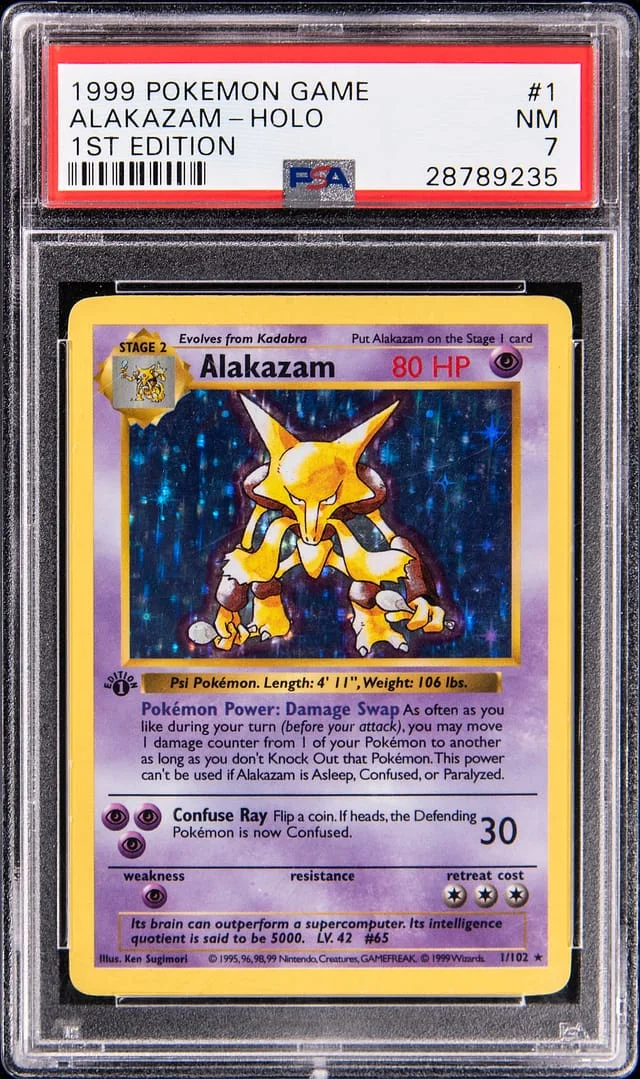 1999 Pokemon Base Set 1st Edition Holo Alakazam #1 card image