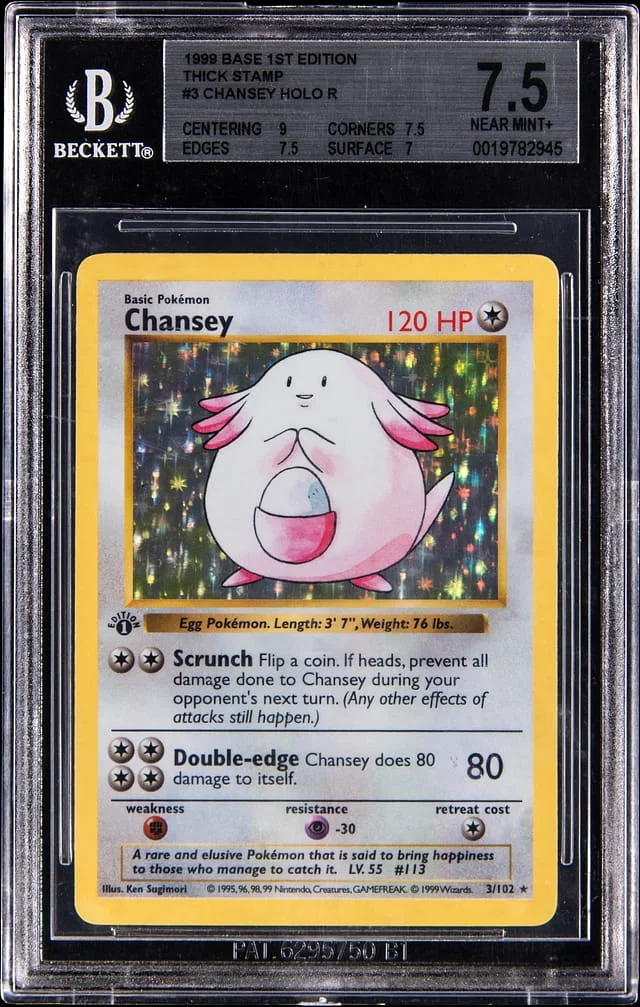 1999 Pokemon Base Set 1st Edition Holo Chansey, Thick Stamp #3 card image