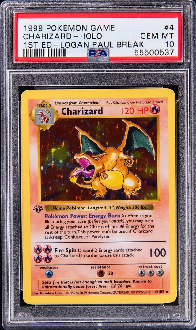 1999 Pokemon Base Set 1st Edition Holo Charizard - Logan Paul Break #4 card image