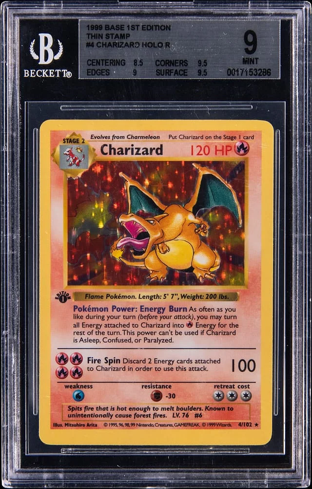 1999 Pokemon Base Set 1st Edition Holo Charizard, Thin Stamp #4 card image