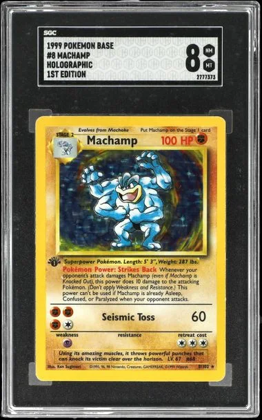 1999 Pokemon Base Set 1st Edition Holofoil Machamp #8 card image