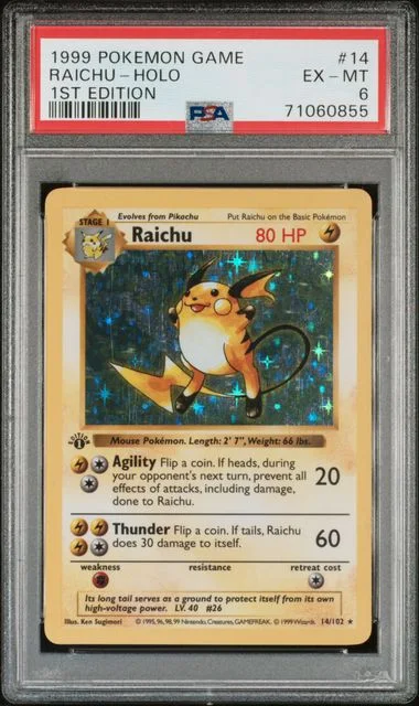 1999 Pokemon Base Set 1st Edition Holofoil Raichu #14 card image