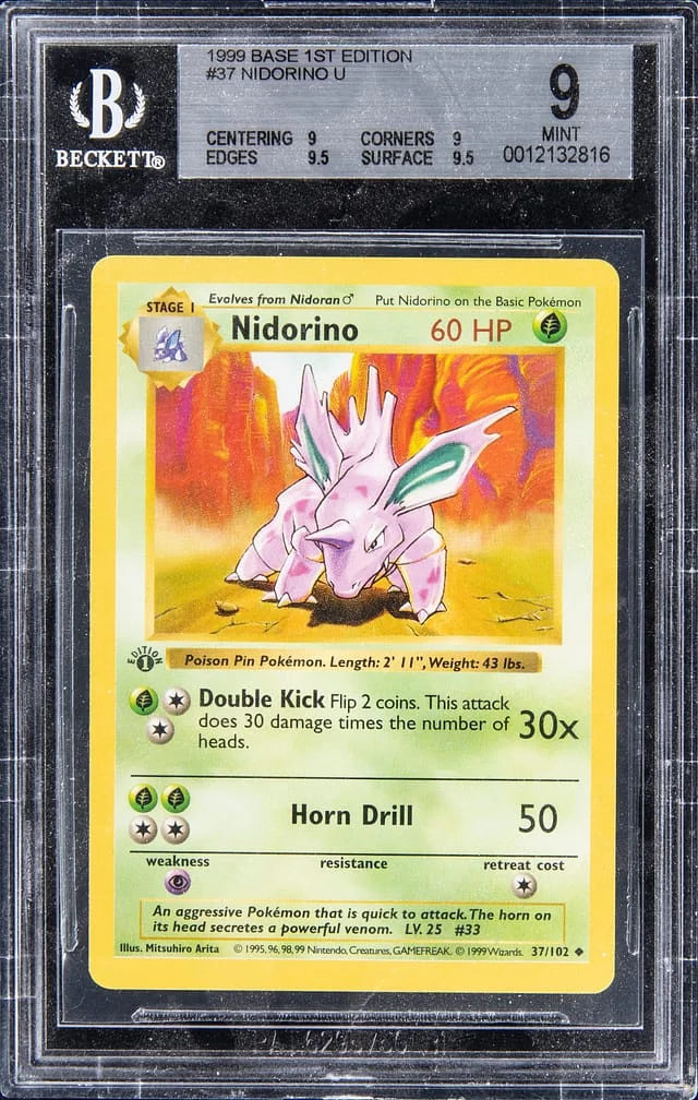 1999 Pokemon Base Set 1st Edition Nidorino #37 card image