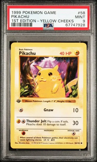 1999 Pokemon Base Set 1st Edition Pikachu, Yellow Cheeks #58 card image