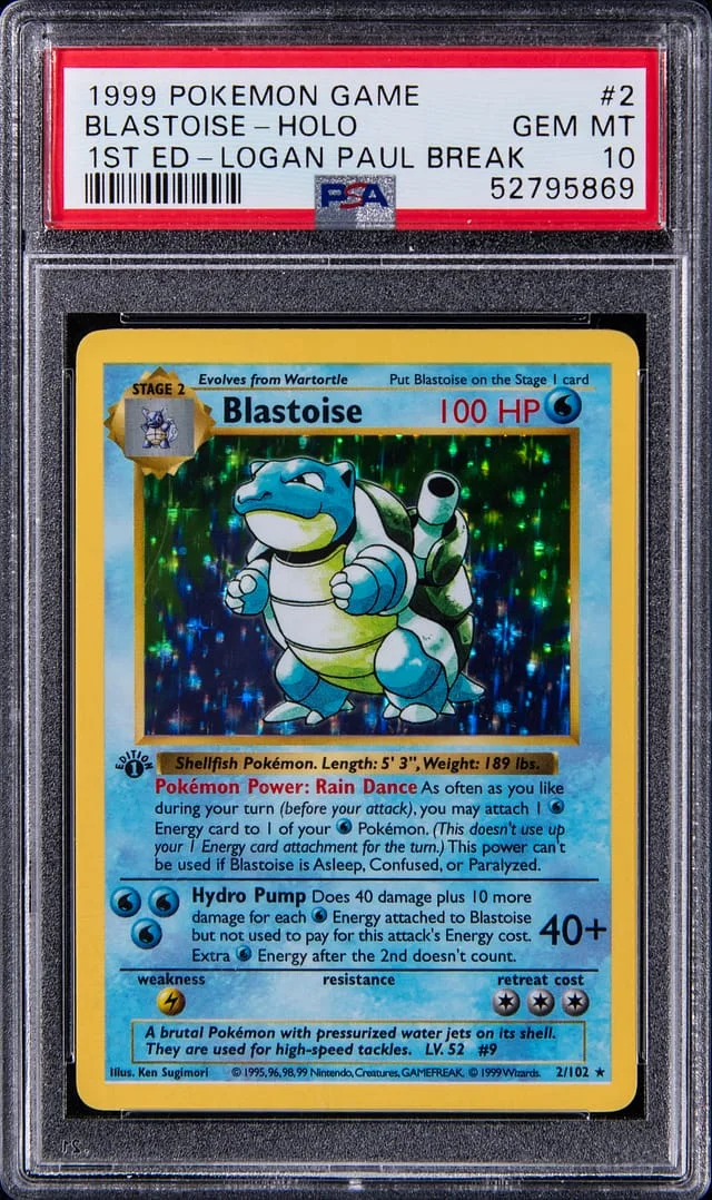1999 Pokemon Base Set 1st Edition Rare Holo Blastoise - Logan Paul Break #2 card image
