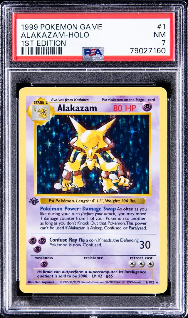 1999 Pokemon Base Set 1st Edition Rare Holofoil Alakazam #1 card image
