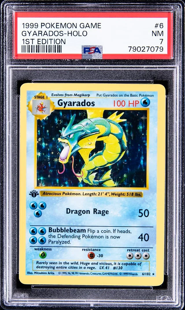 1999 Pokemon Base Set 1st Edition Rare Holofoil Gyarados #6 card image