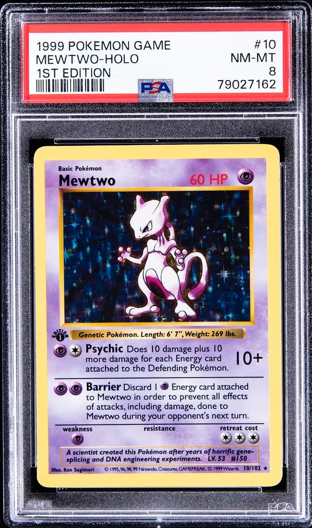 1999 Pokemon Base Set 1st Edition Rare Holofoil Mewtwo #10 card image