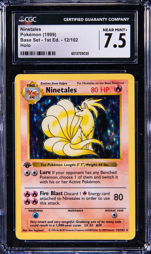 1999 Pokemon Base Set 1st Edition Rare Holofoil Ninetales #12 card image