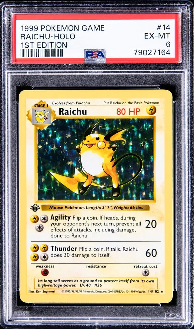 1999 Pokemon Base Set 1st Edition Rare Holofoil Raichu #14 card image