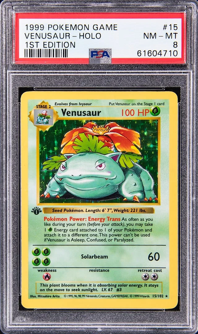 1999 Pokemon Base Set 1st Edition Rare Holofoil Venusaur #15 card image