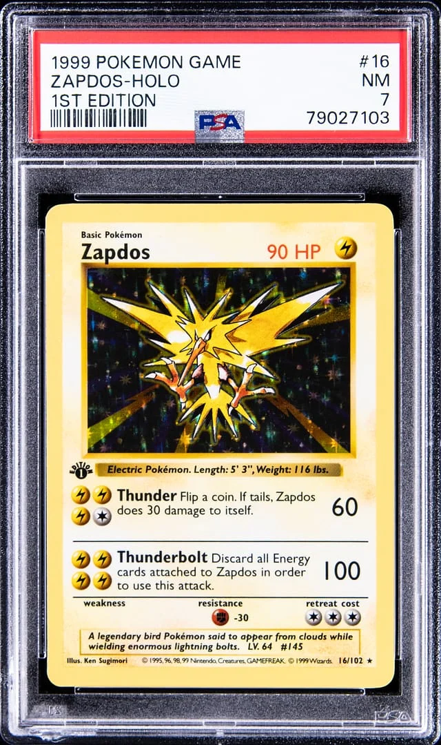 1999 Pokemon Base Set 1st Edition Rare Holofoil Zapdos #16 card image