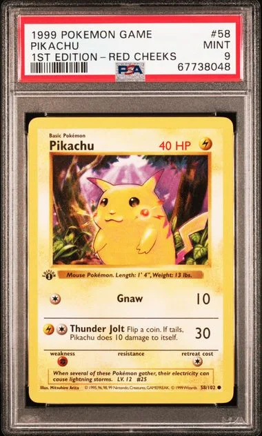 1999 Pokemon Base Set 1st Edition Red Cheeks Pikachu #58 card image