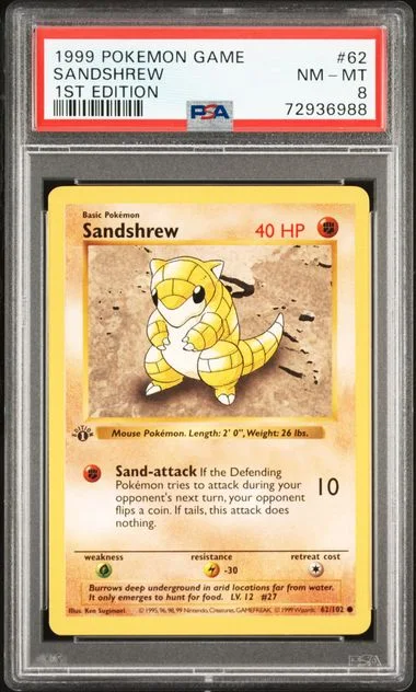 1999 Pokemon Base Set 1st Edition Sandshrew #62 card image