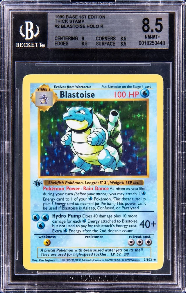1999 Pokemon Base Set 1st Edition Thick Stamp Holo Blastoise #2 card image
