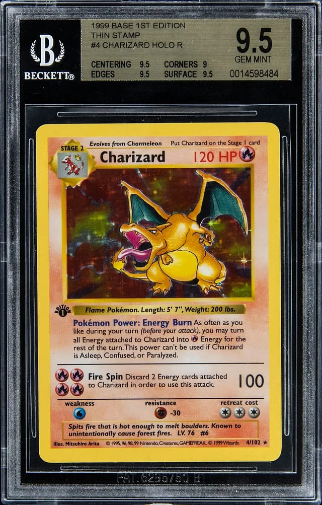 1999 Pokemon Base Set 1st Edition Thin Stamp Rare Holofoil Charizard #4 card image