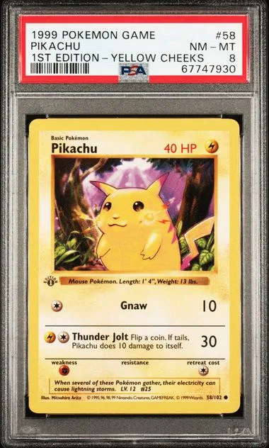 1999 Pokemon Base Set 1st Edition Yellow Cheeks Pikachu #58 card image