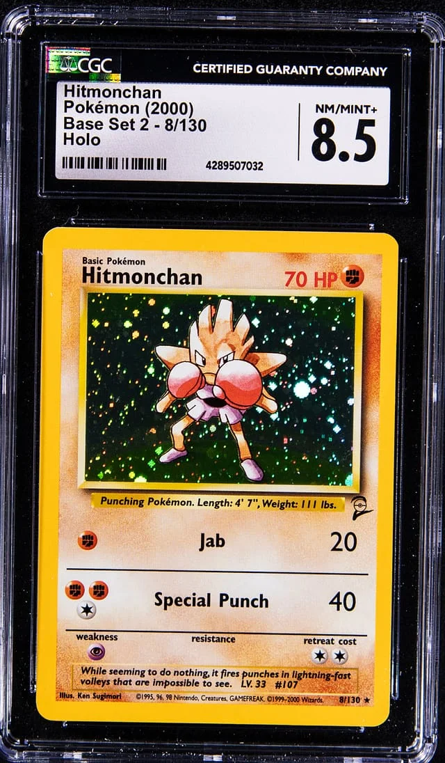 1999 Pokemon Base Set 2 Rare Holofoil Hitmonchan #8 card image