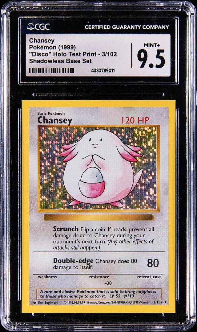 1999 Pokemon Base Set Disco Holo Test Print Shadowless Chansey #3 card image