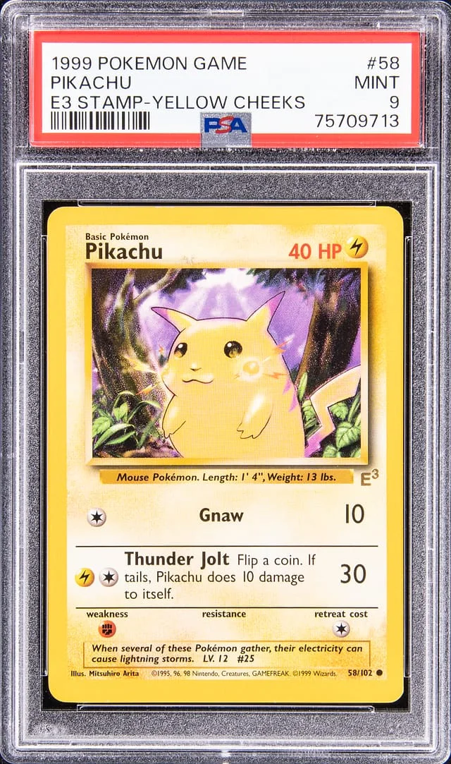 1999 Pokemon Base Set E3 Stamp Yellow Cheeks Pikachu #58 card image