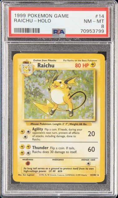 1999 Pokemon Base Set Holofoil Raichu #14 card image