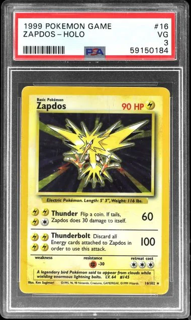 1999 Pokemon Base Set Holofoil Zapdos #16 card image