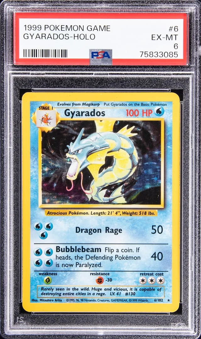1999 Pokemon Base Set Rare Holofoil Gyarados #6 card image